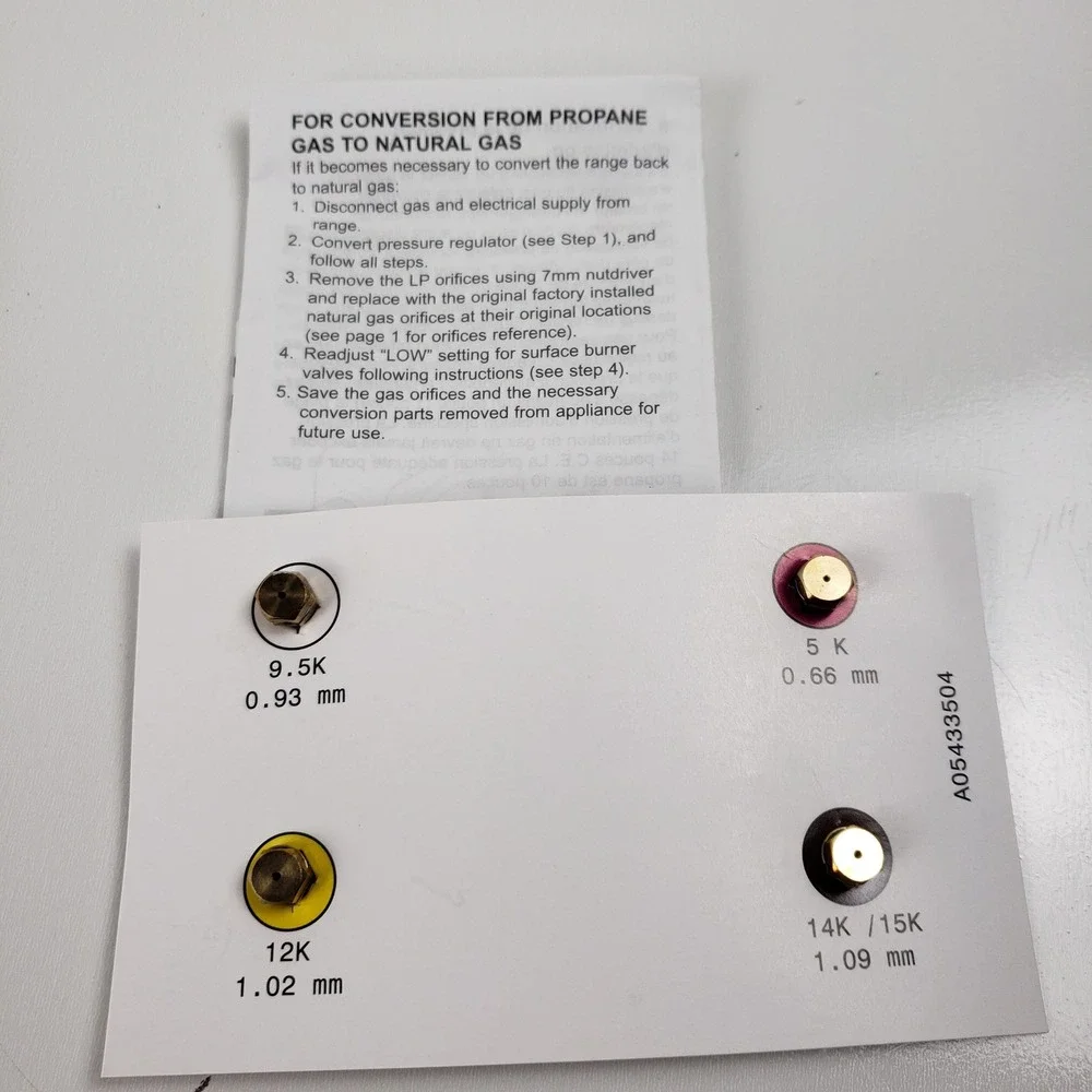 Frigidaire Electrolux LP Conversion Kit A05433604 Gas Range Orifices Set